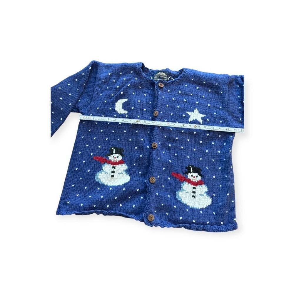 Vintage Rey Wear Blue Hand Knit Winter Snowman Cardigan Sweater - Picture 3 of 5